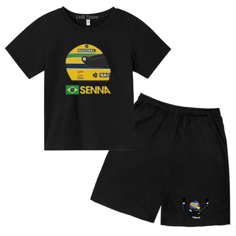 

2024 racing Summer Casual Tshirt Print Children Round Neck T-shirt+Shorts set Boys Girls age 3-12 Short Sleeve