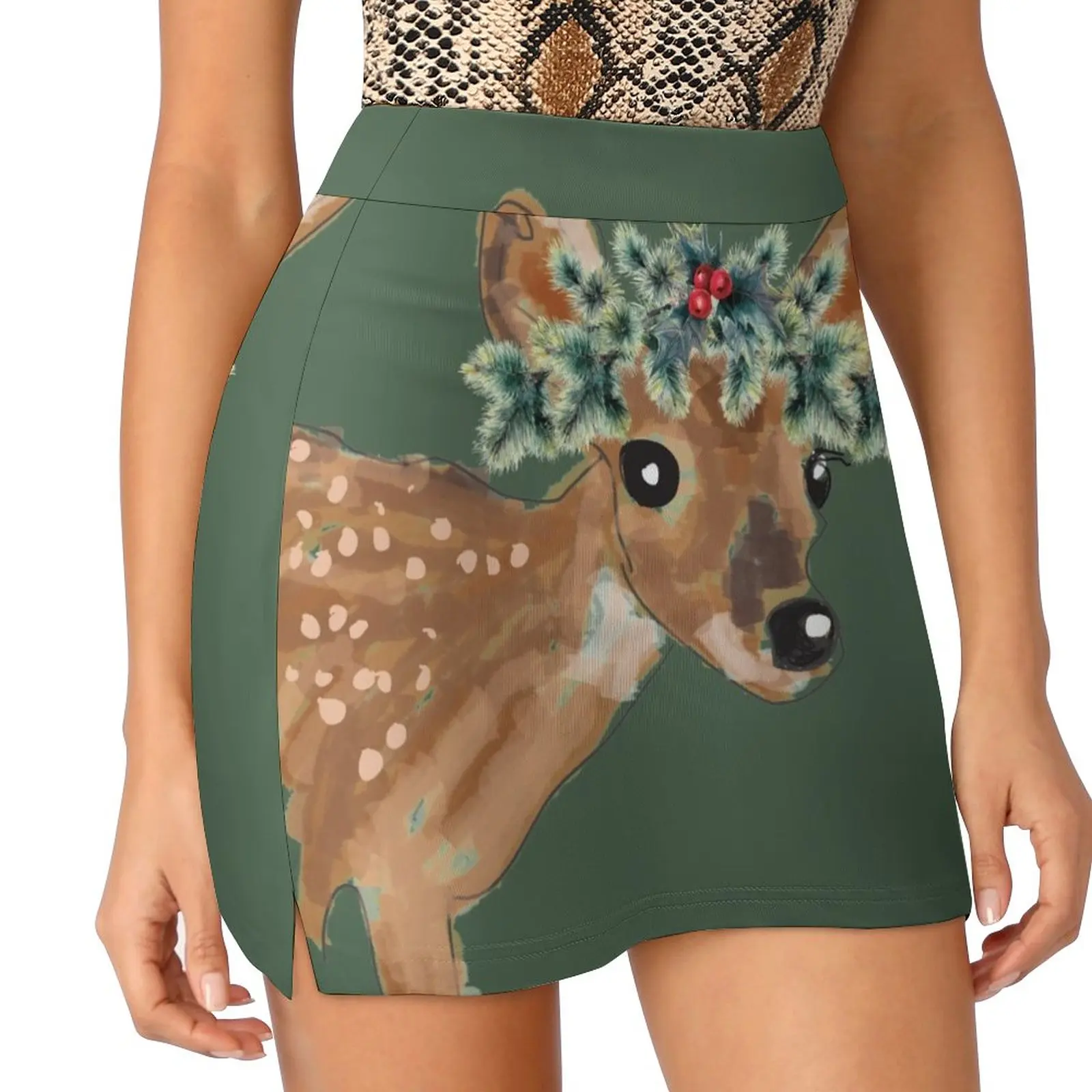 

Baby Fawn Deer with Christmas Crown Light proof trouser skirt mini skirt for women Women's summer skirt