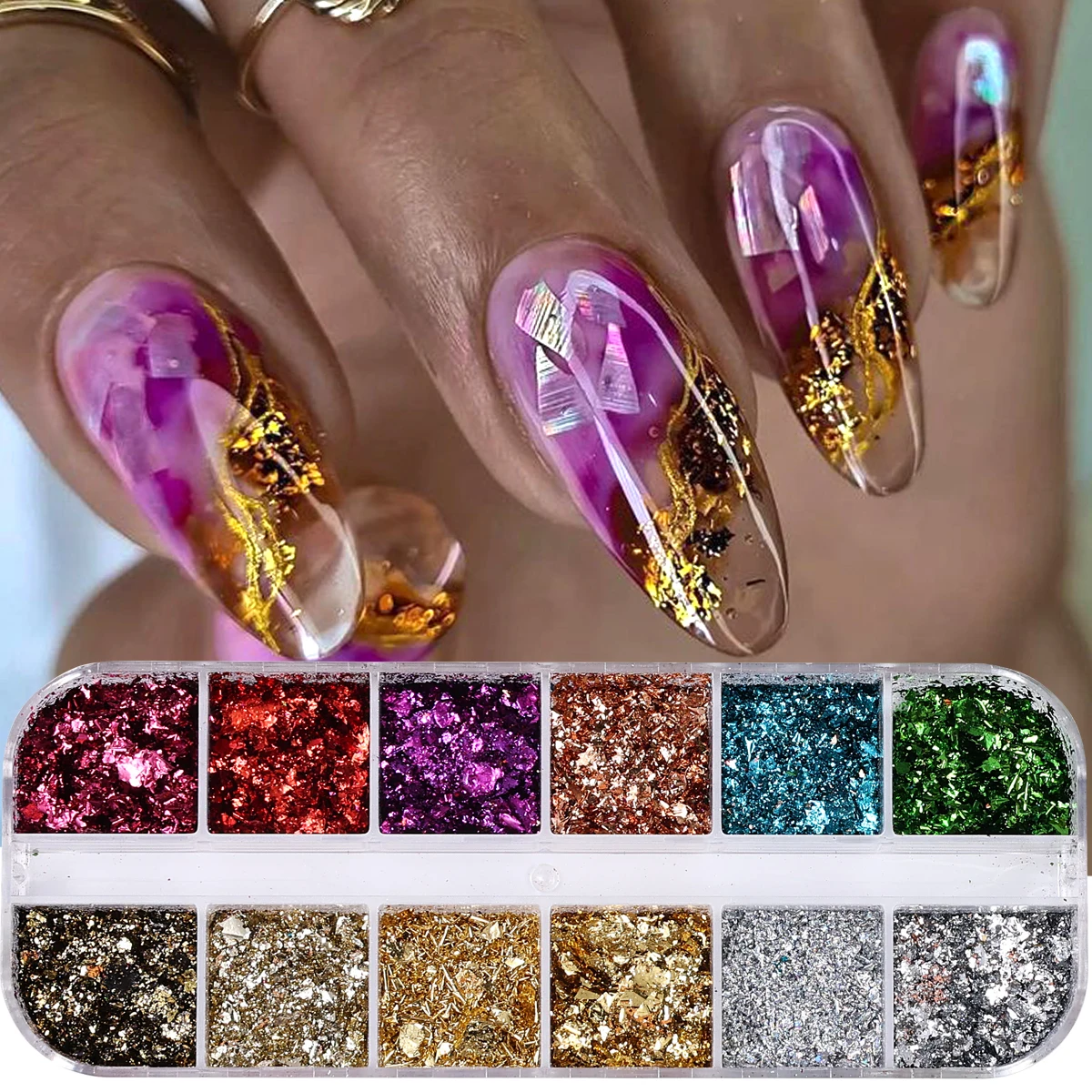 Double Color Gold Foils Nail Glitter Sparkles – Gorgeous Irregular Aluminum Flake Decoration