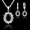 925 Sterling Silver Fine Jewelry Sets Oval Stone Zircon Rhinestone Necklace Earrings for Wedding Party Birthday Gift