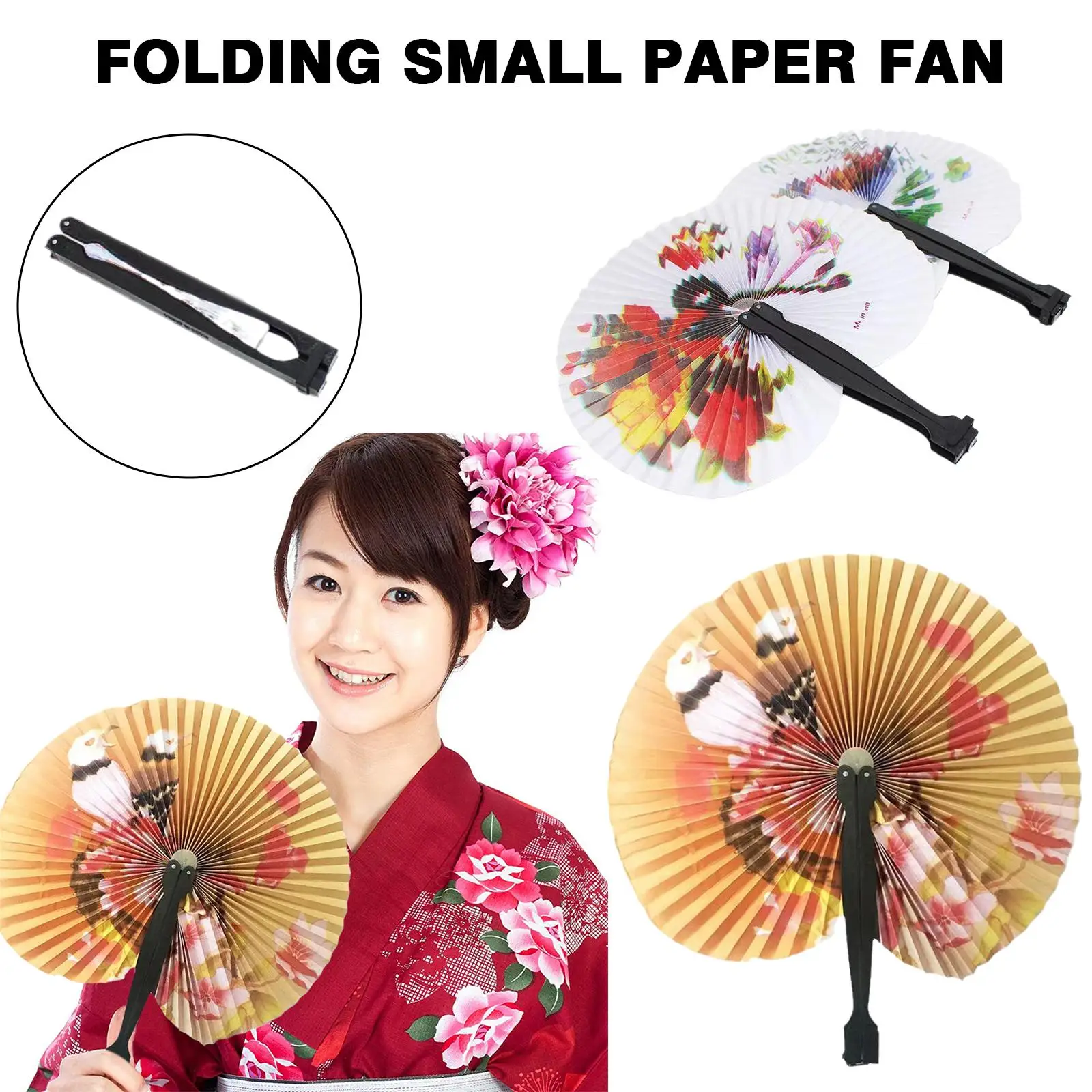 

Windmill Small Round Paper Fan Chinese Style Hand Fan Hand Wedding Held Foldable Accessories Fans Paper Folding Unisex O6K5