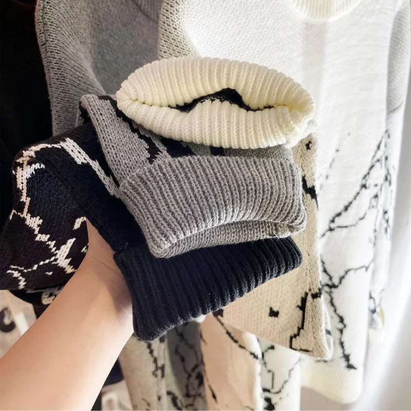 Spring Autumn Y2K Loose Casual Fashion Knitted Sweater Man Long Sleeve Male Tops All-Match Knitwear Pullover Streetwear Clothes