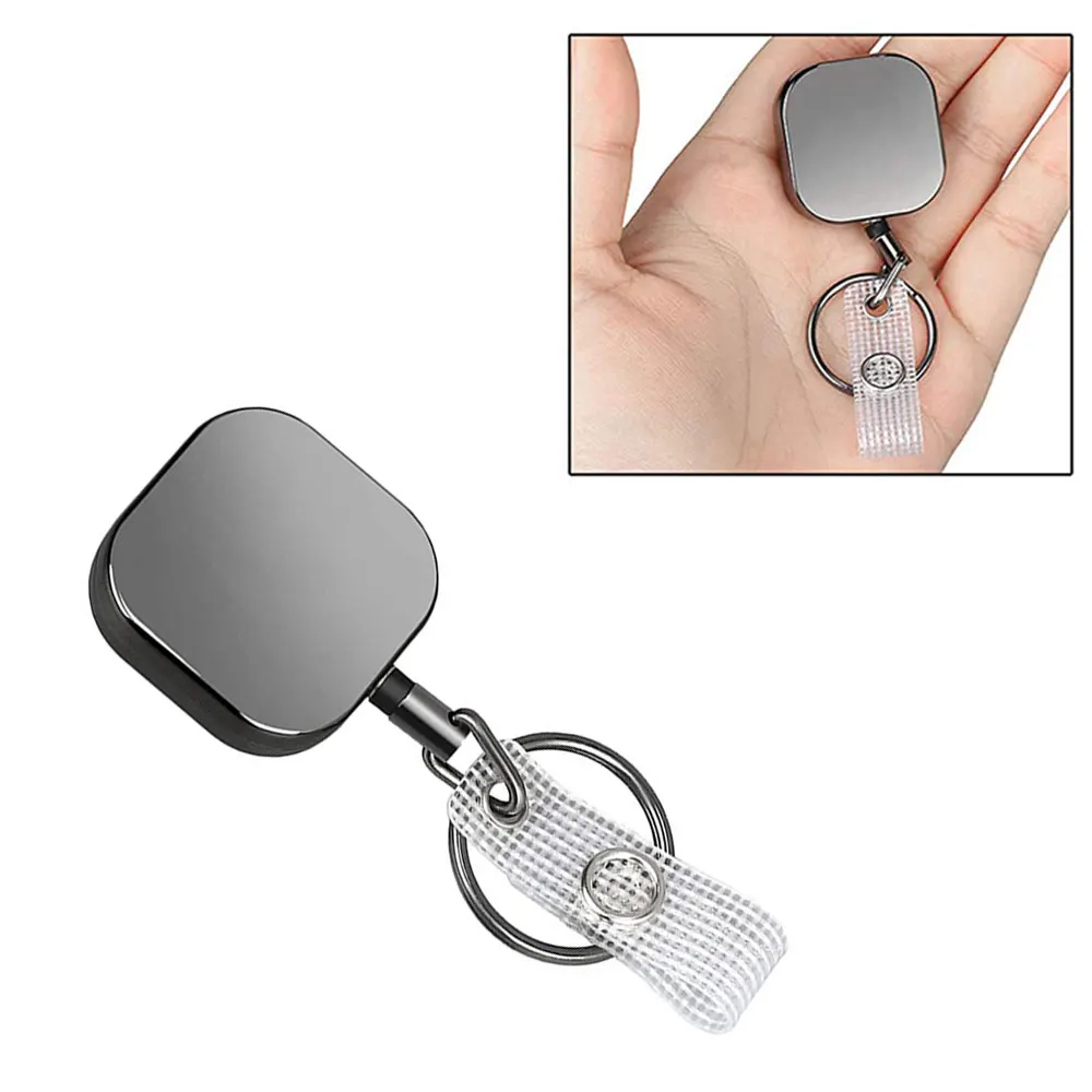 

1pc Heavy Duty Retractable Badge Holder Reel, Square Metal ID Badge Holder with Belt Clip Key Ring for Name Card Keychain
