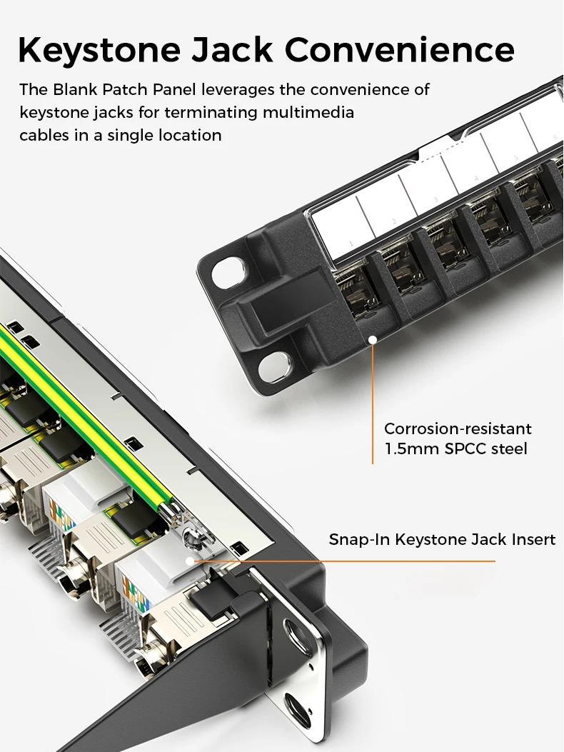 Zoerax-patch Panel Keystone com Porta Dustproof Rackmount ou Montagem na Parede 1u 24 Port 19 Patch Panel em Branco para Keystone Jacks - Imagem 2