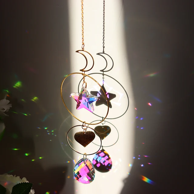 Napsütő Szivárvány Ólomüveg Függő Kristályok Holdcsillag Könnyű Fogó Szél Harangszoba Boszorkány Dekoráció Kerti Ajándék