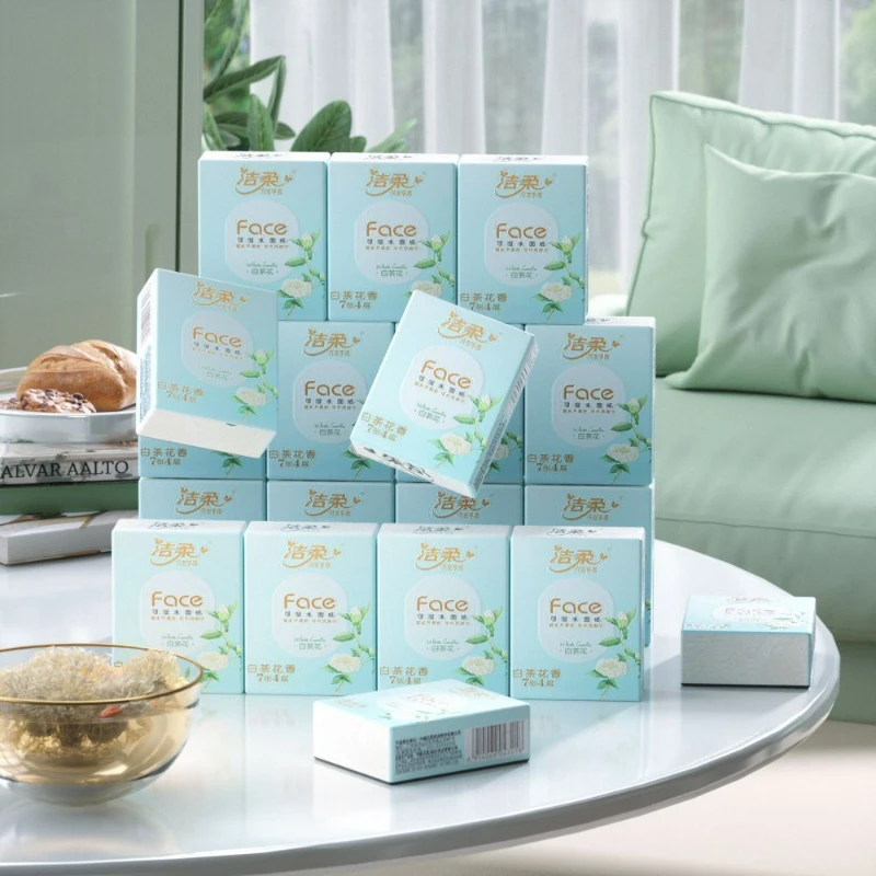 Camellia Scented Handkerchiefs Portable Small Packs of Facial Tissues Napkins 4 Ply of Thickened Pliable Wet Water Usable