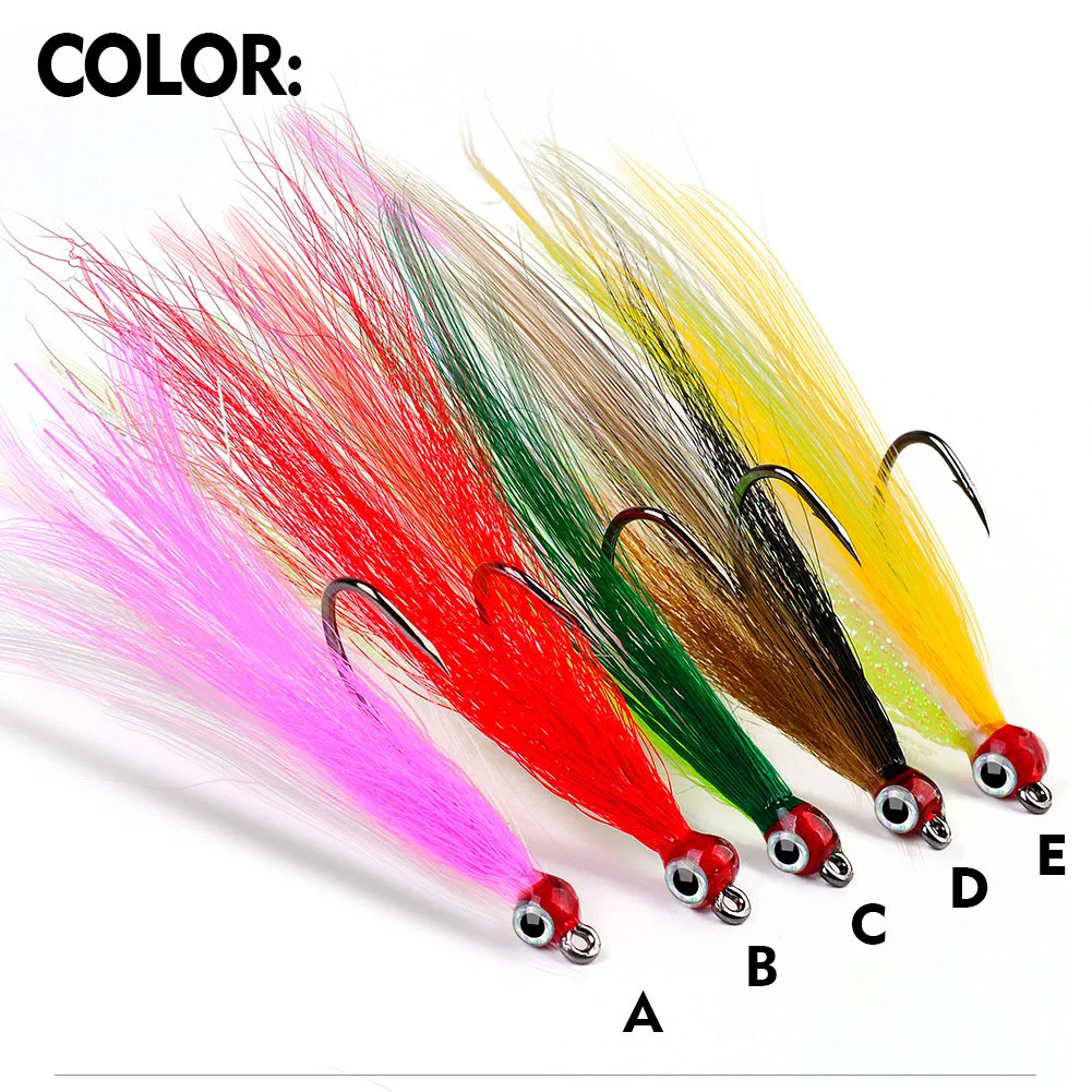 5Pcs Fishing Bucktail Teaser Hooks Con Crystal Flash Fluke Flounder Rigs Teaser Lures Per Salmon Trout Sea Bass Steelhead