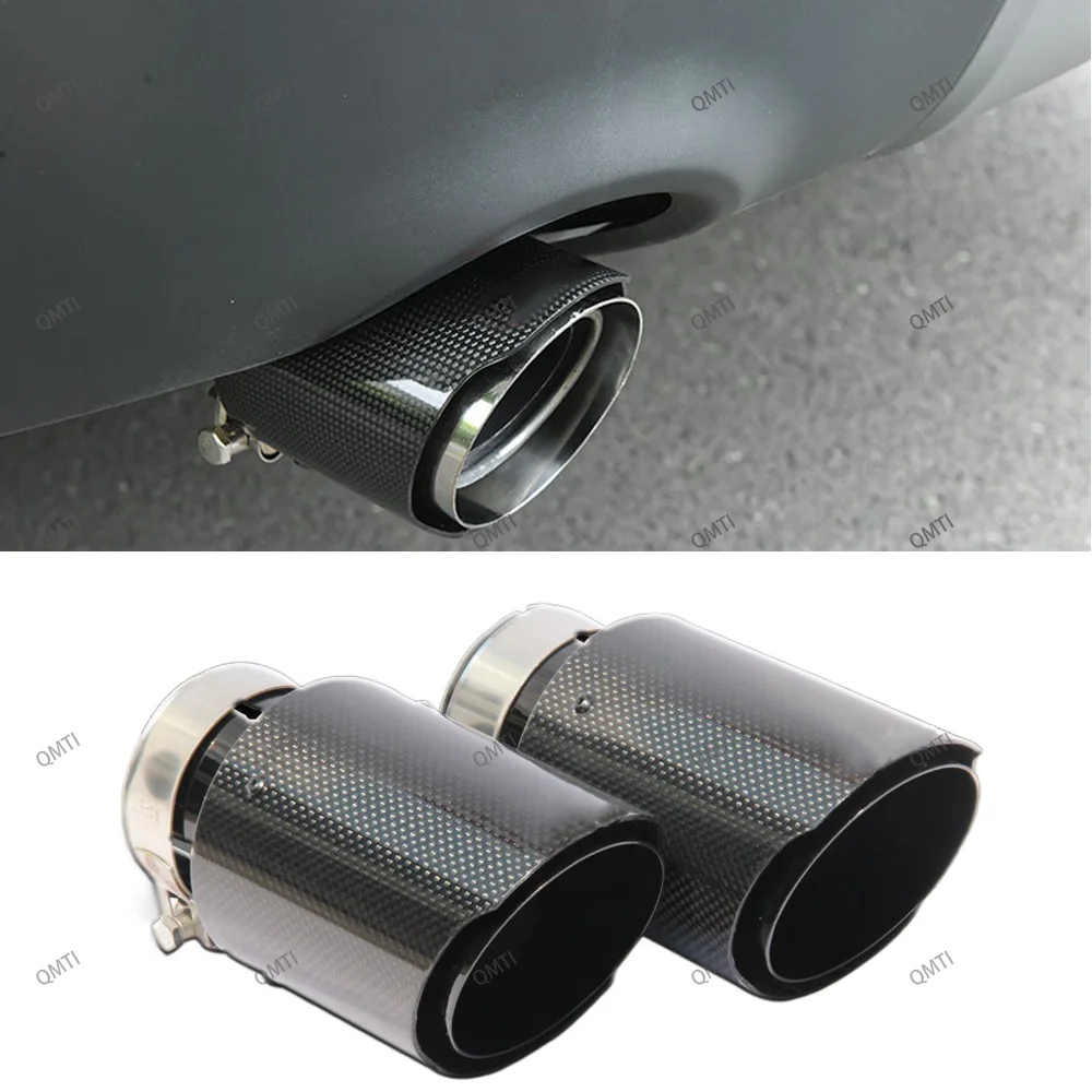 

Universal Car Exhaust Tip Stainless Steel Glossy Black Carbon Fibre Exhaust Pipe Muffler For VW Auto Silencer For BMW