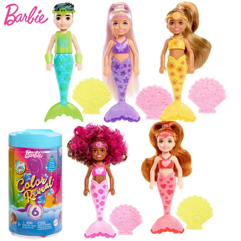 

Original Barbie Doll Color Reveal Rainbow Mermaid Soluble Water Girl Surprise Bag Mystery Box Toys for Children Chelsea Princess