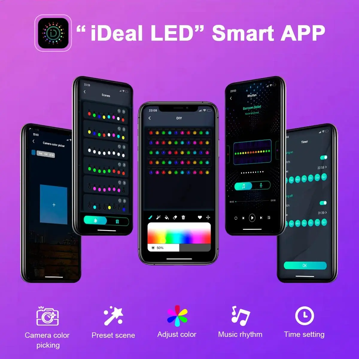 10M G40 LED 전구 문자열 빛 블루투스 APP 원격 야외 USB RGB 색상 파티 웨딩 정원 뒷마당에 대 한 문자열 변경