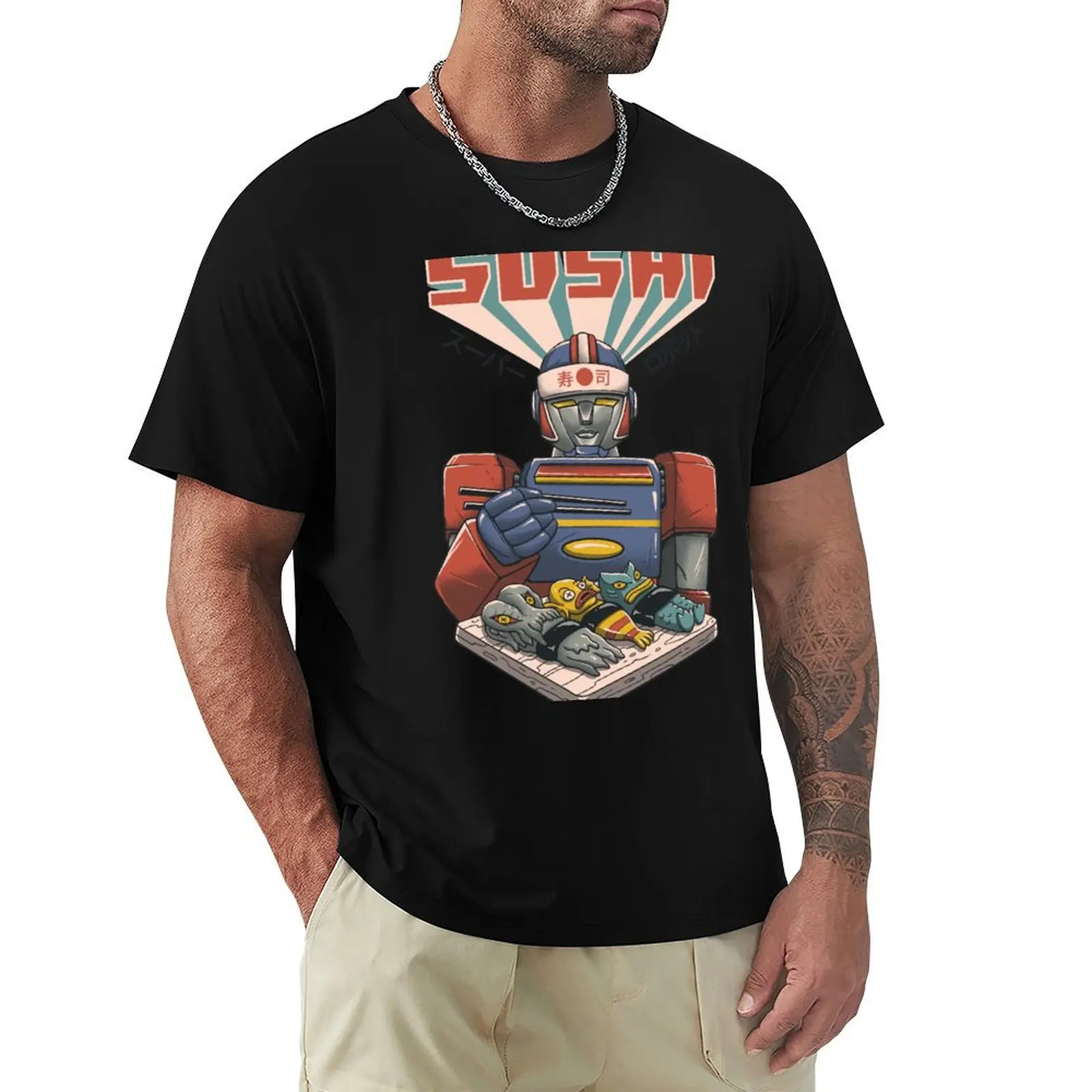 

Super Sushi Robot T-shirt aesthetic clothes tees customs design your own anime clothes t shirts for men cotton
