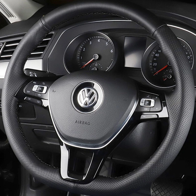 

DIY Black Genuine Leather Car Steering Wheel Cover For Volkswagen VW Golf 7 Mk7 New Polo Jetta Passat B8 Tiguan Sharan Touran