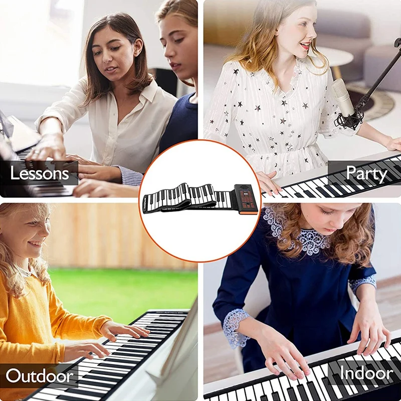 Portable Keyboard Piano Roll Up 88 Keys Electronic Keyboard Flexible Silicone with Rechargeable Battery for Kid Gift
