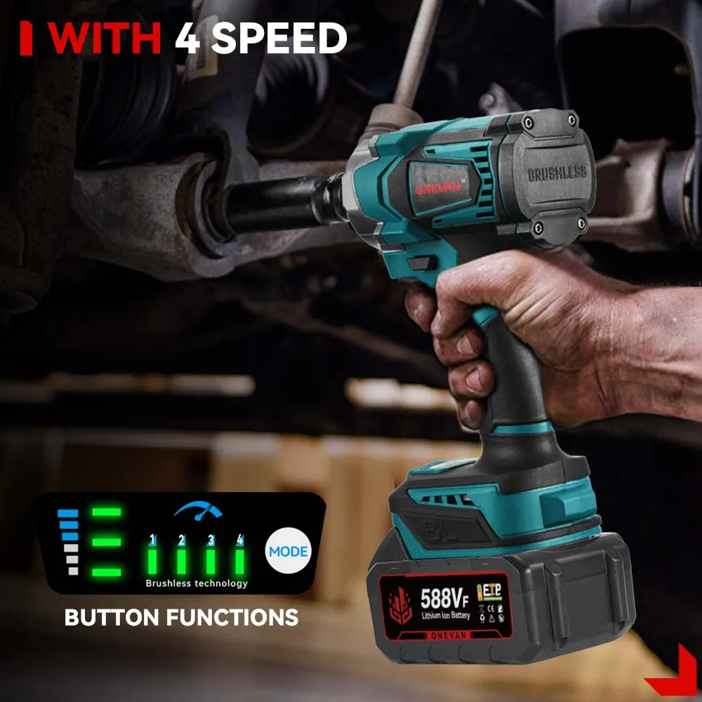 ONEVAN 1200N.M Torque Brushless Electric Impact Wrench 1/2 Inch Screwdriver Socket Power Tools For Makita 18V Battery Pin impact wrench