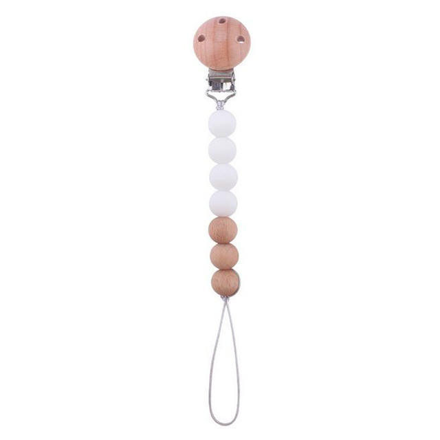 Pacifier Clips Silicone Beads Wooden Ring Pacifier Chain Infant Nipple Appease Soother Chain Clips Dummy Holder Nipple Clip