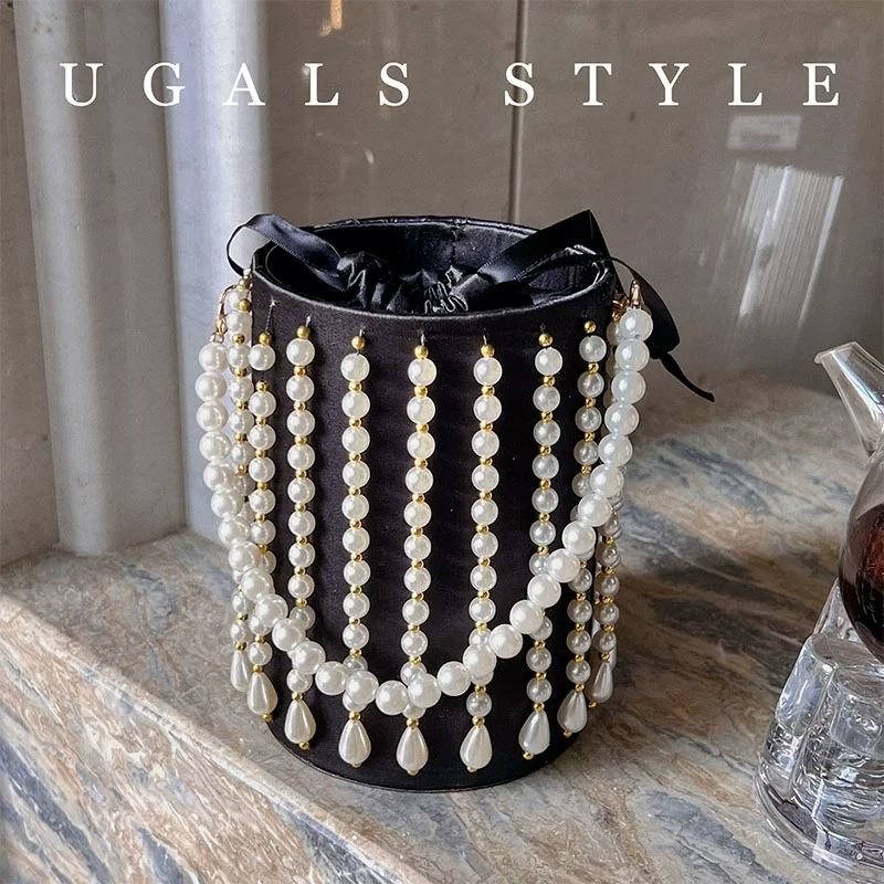 

Luxury Designer Preal Beaded Bucket Bag Women's Handbag Ladies Evening Bag Wedding Party Clutch Purse Shoulder Messenger Bag