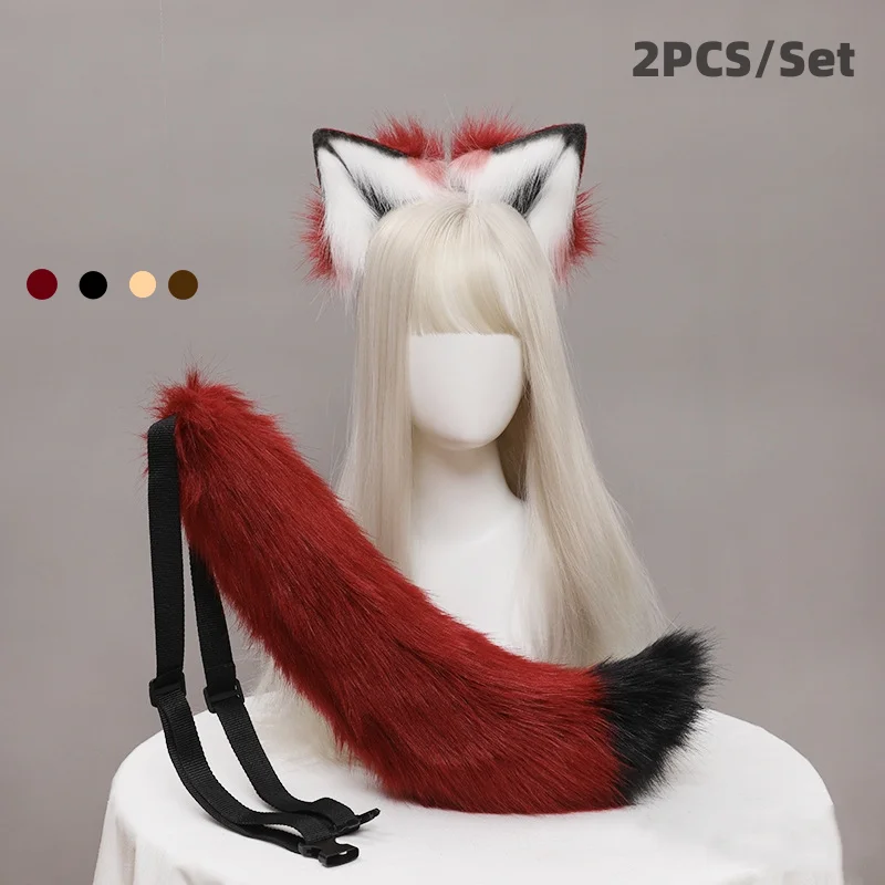 

2PCS/Set Handmade Anime Beast Animal Ears Headwear Cat Fox Tail Set Wolf Ear Hair Accessories Headband Party Cosplay Props