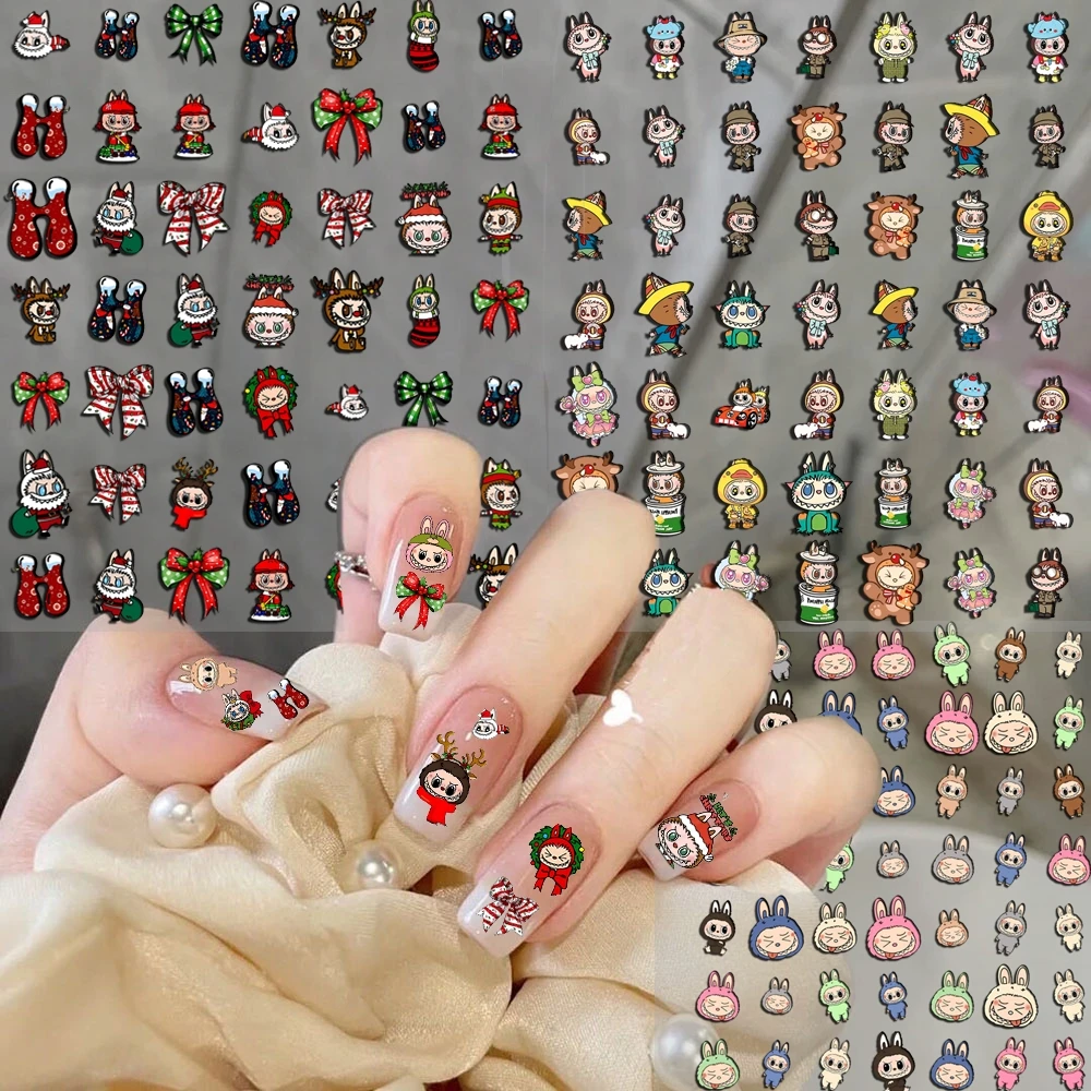 Cute L-Labubu Stickers 1PCS New 3D Adhesive Nail Art Sticker Cartoon Nail Art Decal Sticker Parts Manicure