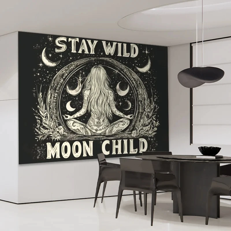 VIKAMA Stay Wild Moon Child Tapestry Boho Celestial Witchy Wall Hanging Aesthetic Decor for Bedroom Living Room