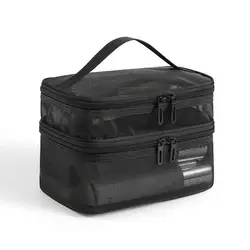 Portable Transparent Mesh Travel Bag - Large Capacity Toiletry & Makeup Organizer with Dual Layers (F)