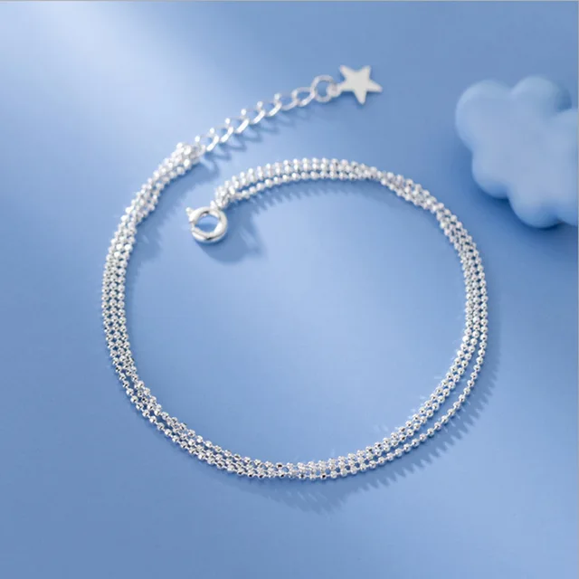 Sterling Silver Color Bracelets for Women Three Layers Small Balls Charm Hand Chain Link Original Fashion Jewelry With Stamp