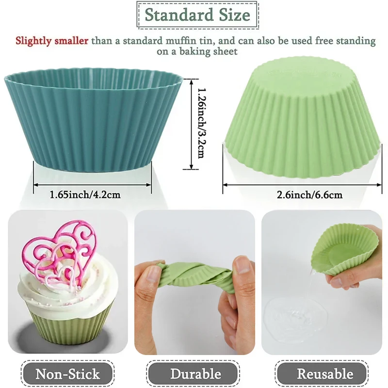 12Pcs Silicone Muffin Cupcake Cup Liners Round Baking Mold Christmas Home Kitchen Supplies Birthday Party Cake Decorating Tools