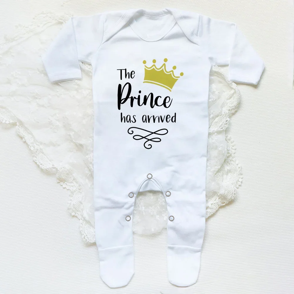 The Prince Has Arrived Print Baby Babygrow Sleepsuit Vest Bodysuit Newborn Boys Coming Home Hospital Clothes Infant Shower Gift 3