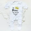 The Prince Has Arrived Print Baby Babygrow Sleepsuit Vest Bodysuit Newborn Boys Coming Home Hospital Clothes Infant Shower Gift 3