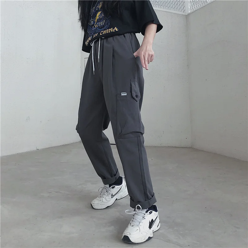 Casual Loose Streetwear Black Korean Harajuku Trousers Elastic Waist Sweatpants Pants Autumn Straight Women Pants low rise jeans