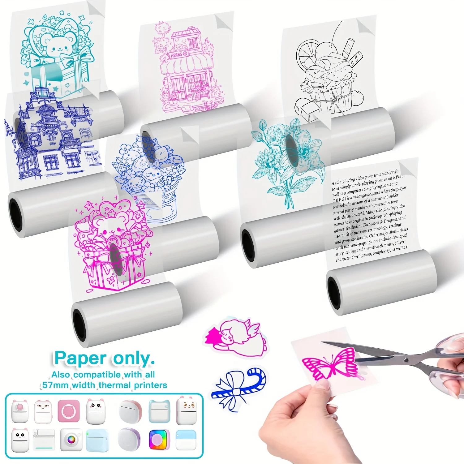 [Colorful Adhesive Paper] Transparent Adhesive Paper, Mini Printing Paper 57mm | Display Pink Blue Green Black, 57*25mm