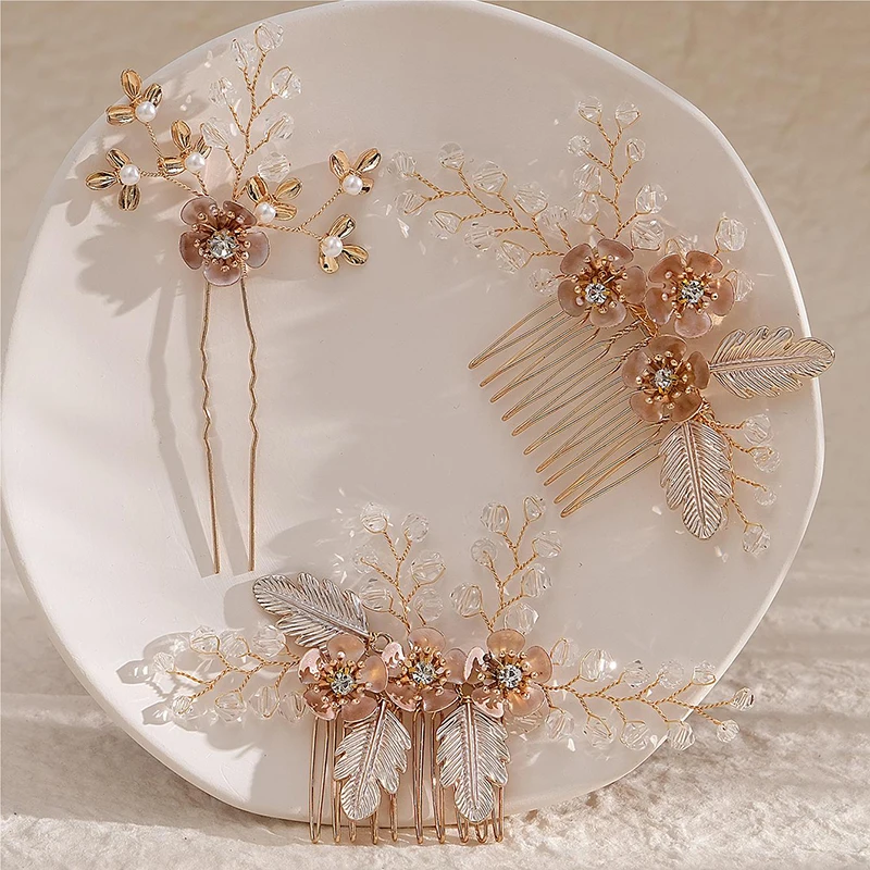 Luxury Pearls Wedding Flower Hair Comb Bride Hair Pins Clips Set Cute Fork Headpieces for Women Jewelry Gift Accessory hair accessories bridal hair accessories bridal jewelry set