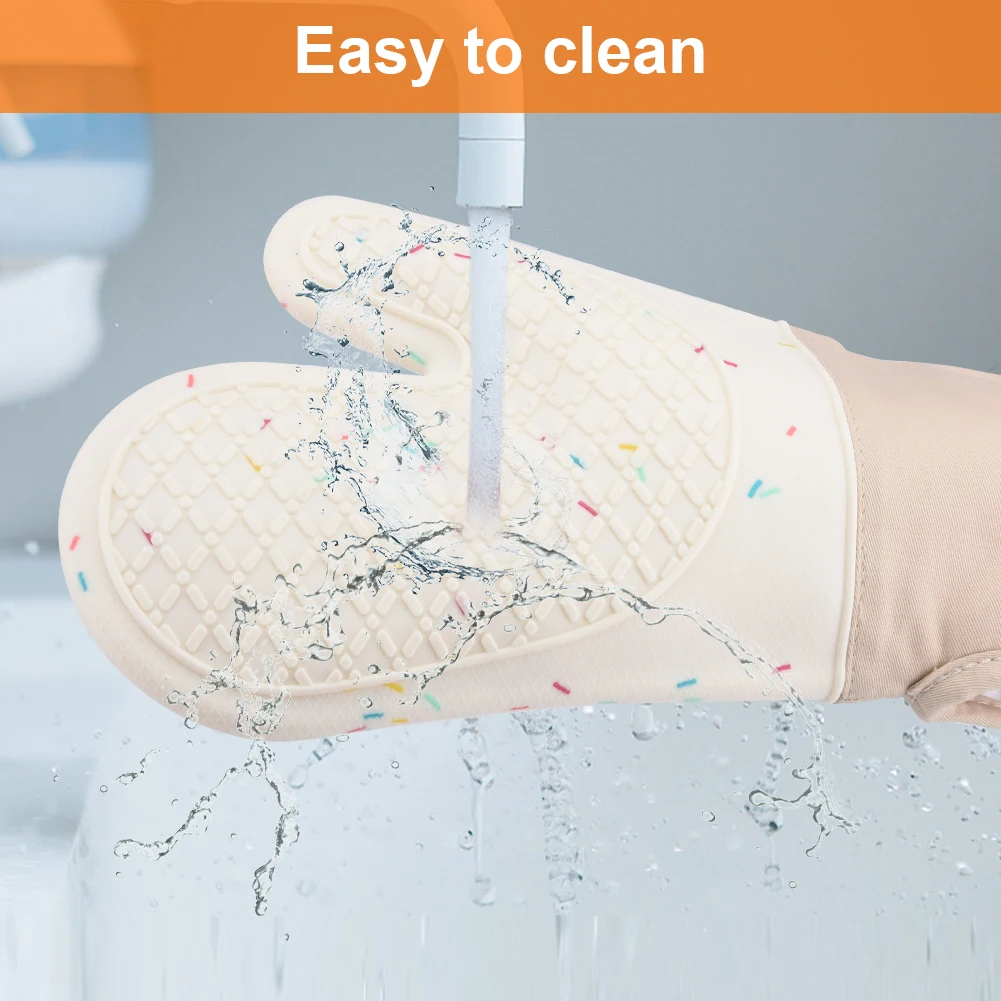 Heat Resistant Silicone Gloves 3pcs/set Home Kitchen Accessories Waterproof Pot Holder BBQ Oven Mitts Pan Mat Cake Baking Tool