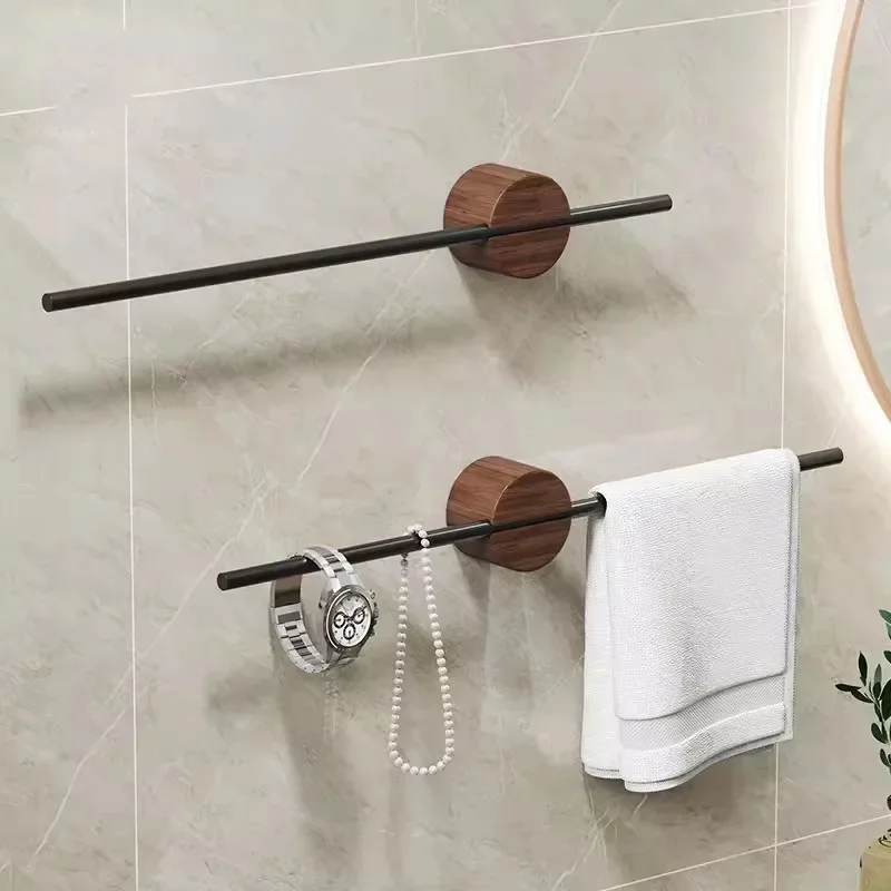 Wood Towel Rack shelves Hanger Bath Towel Holder Wall Hanging Towel Bar Space Aluminum Bathroom Shelf Kitchen Storage Rack 4