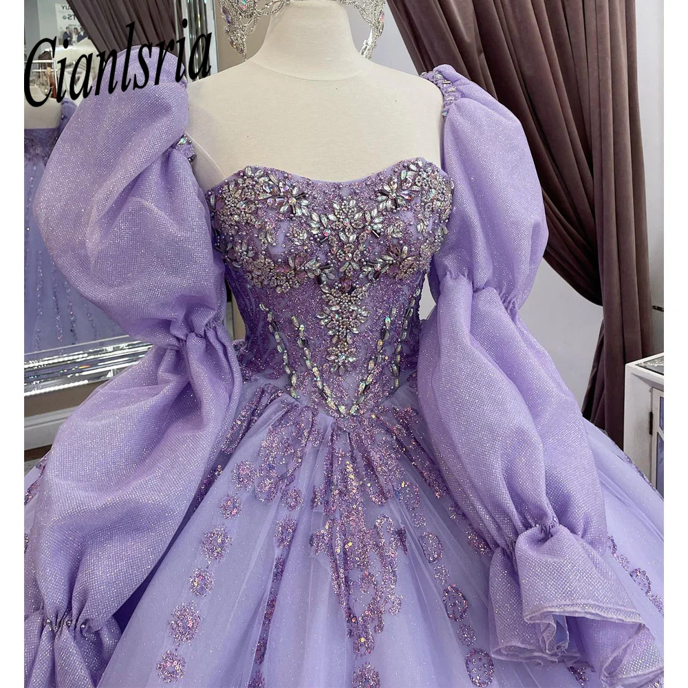 

Lilac Quinceanera Dresses 2024 Detachable Sleeves Ball Gown Flowers Appliques Lace Sweet 15 16 Birthday Vestidos De XV Años Gala