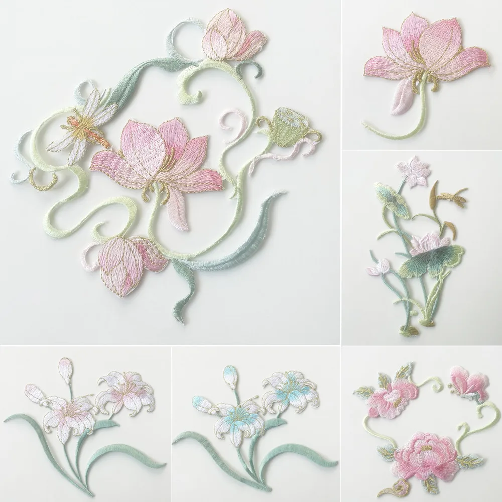 자수 꽃 아플리케 패브릭 칼라 웨딩 드레스 청바지 DIY 의류 장식 공예용 아이언 온 패치