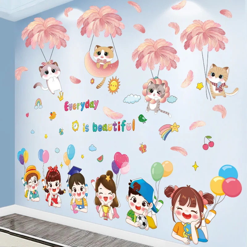 

Cats Animals Wall Stickers DIY Cartoon Children Wall Decals for Kids Rooms Baby Bedroom Kindergarten Nursery Home Decoration