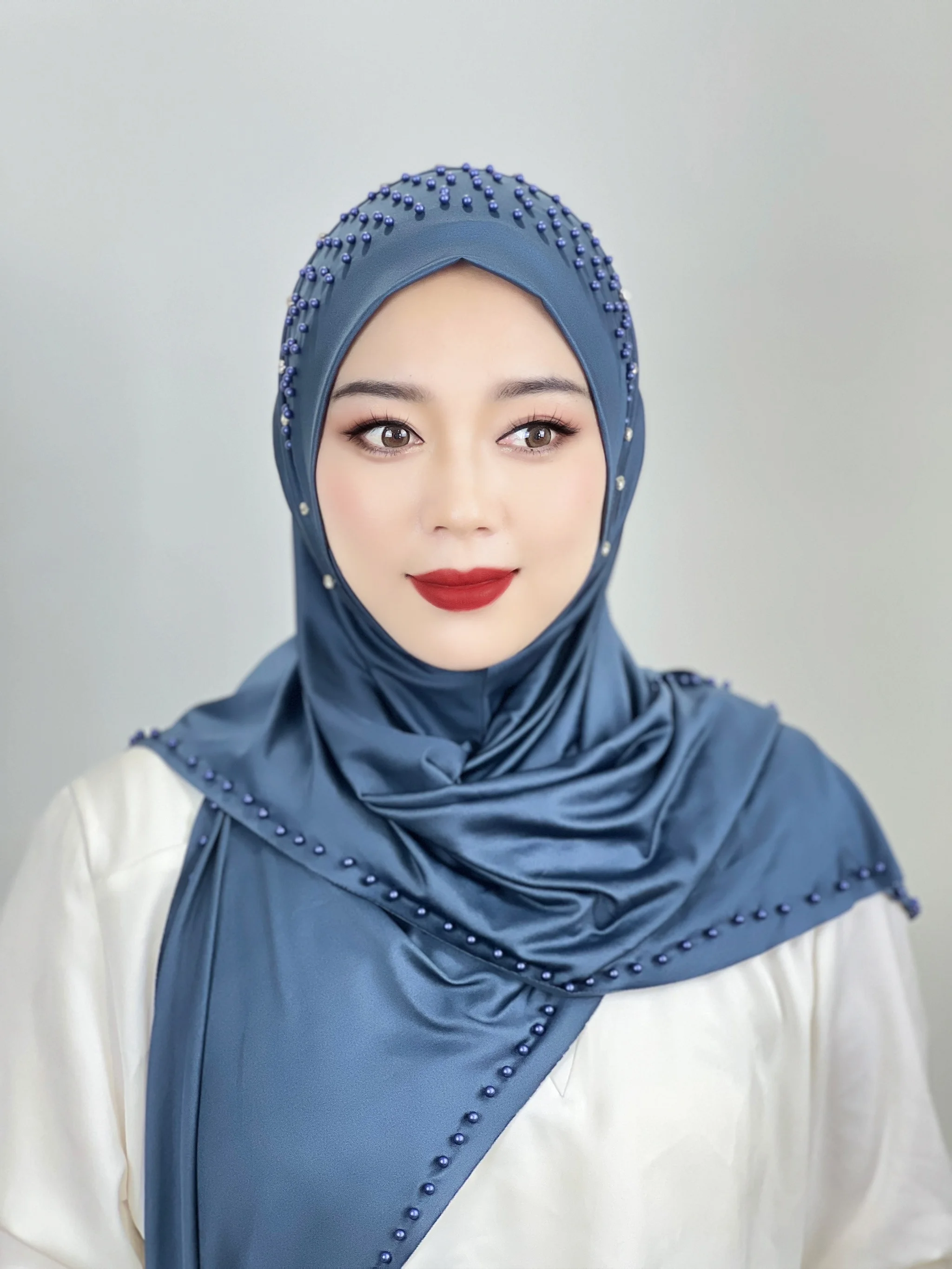 Muslim Hijab Solid Color Beaded Arab Hijab Long Hijab Women Hijab Beaded Soft and Easy to Wear Hijab Turkish Head Wrap Scarf