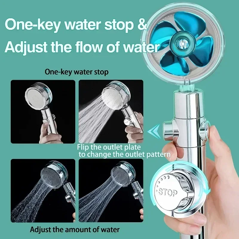 Shower Head 360 Degree Rotation Water Saving Flow Turbofan Hydraulic Injection High Pressure