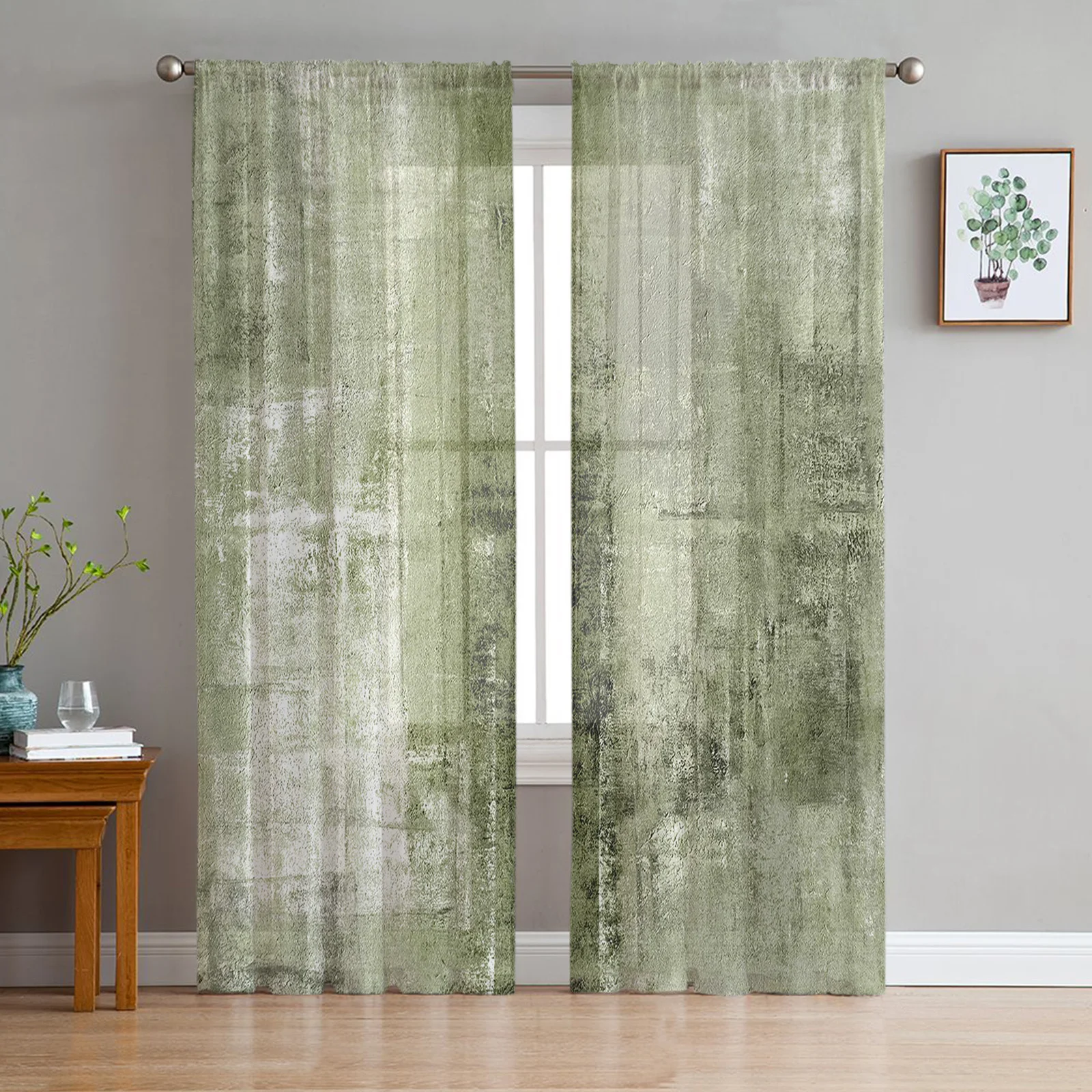 

Oil Painting Abstract Grass Green Sheer Curtains for Living Room Decoration Window Curtain Kitchen Tulle Voile Organza Drapes