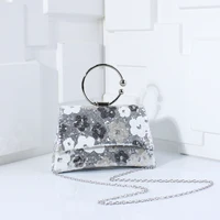 Sacs à poignée supérieure en métal pour femmes de mariée, sac à main de soirée à paillettes brillantes, pochette de fête à fleurs colorées, sacs à bandoulière avec chaîne 2