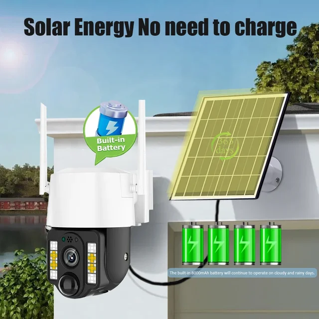 Solar Camera 4G Network PIR Detection 5MP HD CCTV Low Power Battery Security PTZ Camera Outdoor Waterproof 24 hour Record Video 2