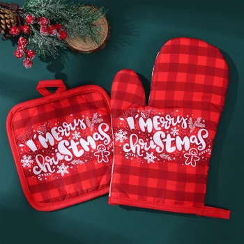 2pcs/set Christmas Gloves Oven Mitts Merry Christmas Decorations Xmas Home Kitchen Ornaments Navidad Noel New Year 2025 Gifts