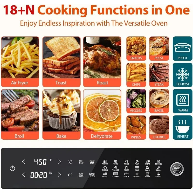 Large Air Fryer Oven| Toaster Oven Combo with Rotisserie Dehydrator and Full Accessories 19-In-1 Digital Airfrye 3