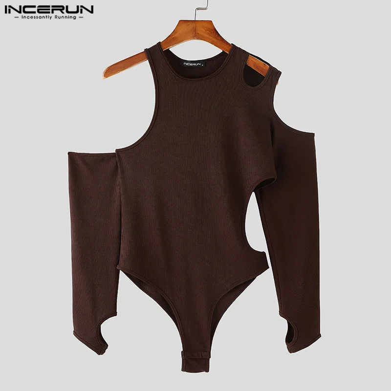 Fashion Men Sexy Homewear INCERUN Hollow Design Jumpsuits Male Casual Solid Comfortable Half Thimble Long Sleeved Bodysuits