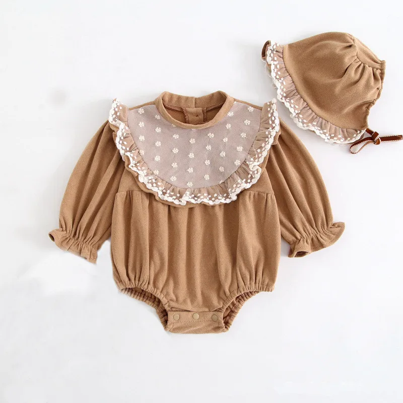 

Spring Girls Clothing Sets Fashion Lace Kids Bodysuits+Hat 2pcs/set Children Jumpsuits 0-2Y