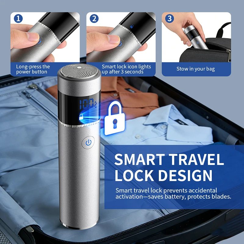 휴대용 미니 남성용 전기 면도기 IPX7 방수 면도기 여행 및 차량용 휴대용 면도기