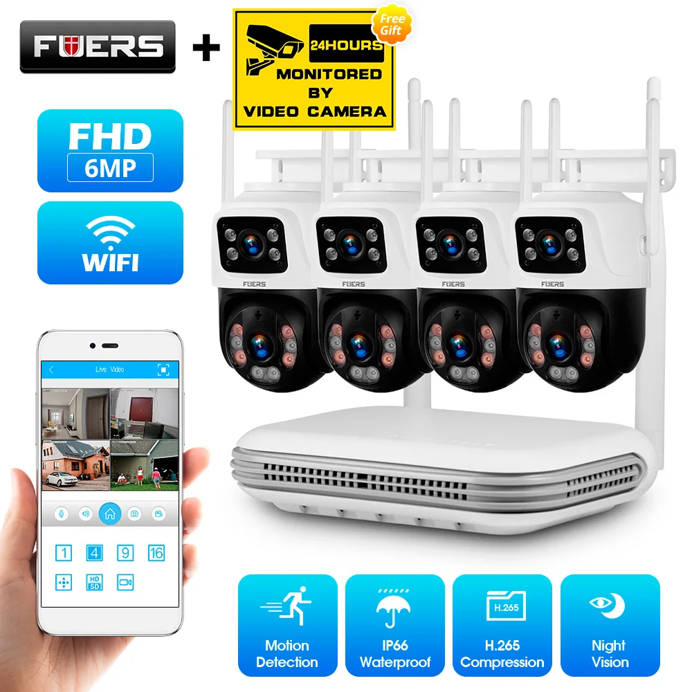 

Fuers H.265 6MP Outdoor IP Camera Full HD 8CH Wireless NVR Security WIFI System Kit Surveillance CCTV Face Audio Video Recorder