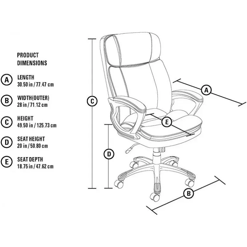 Serta Fairbanks Big and Tall High Back Executive Office Ergonomic Gaming Computer Chair with LayeredPillows, Contoured Lum