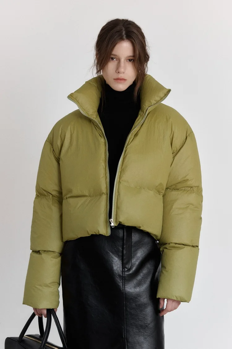 【Limited time discount】Short Stand Neck Bread Down Jacket for Women's Winter 90 White Duck Down Coat for baggey Warmth Overcoat