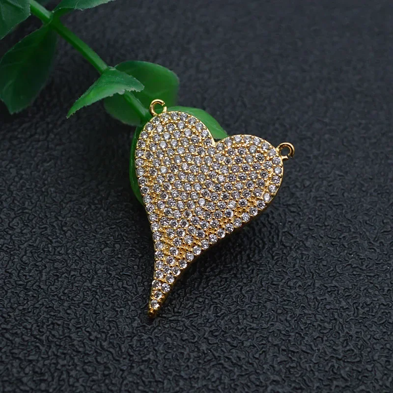 3pcs Luxury Blue Yellow Black Color CZ Beads Paved Heart Pendant for Women DIY Jewelry Necklace Making Supplies